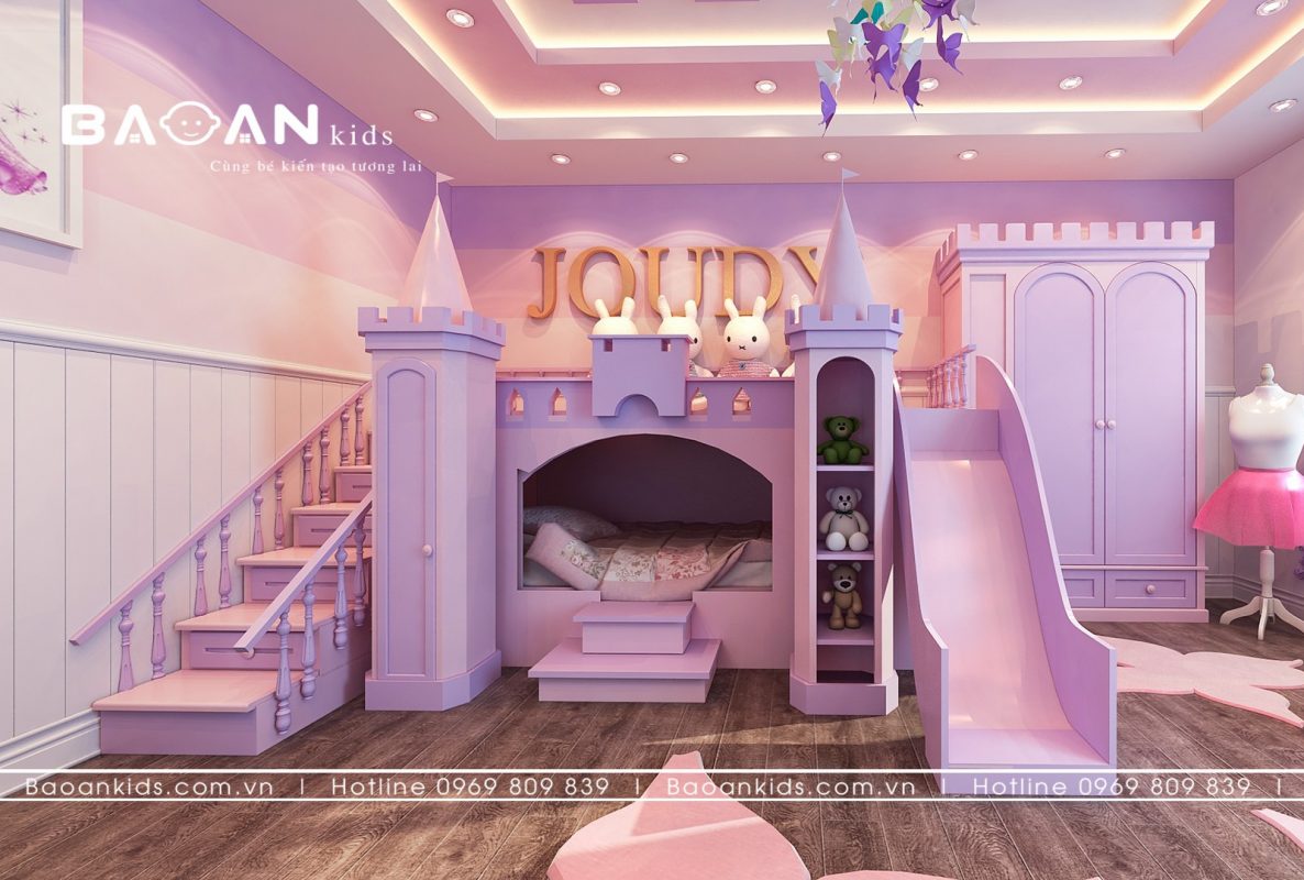 giường tầng công chúa màu tím này