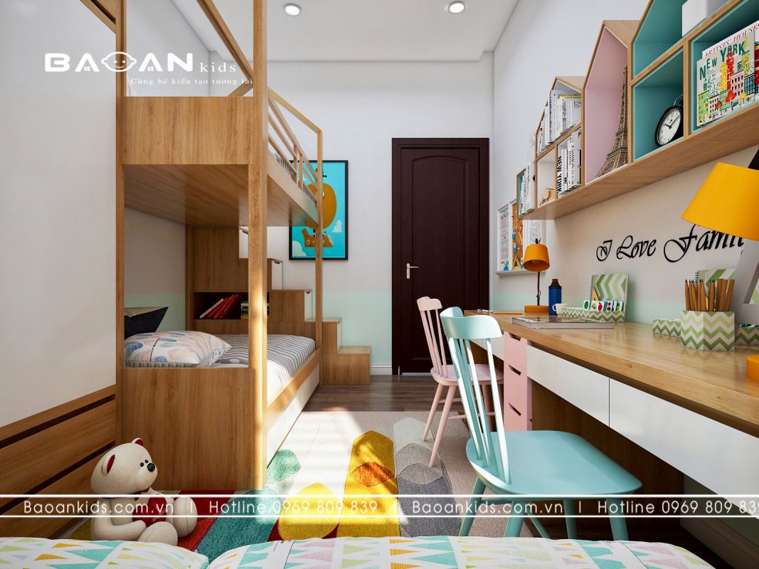 Thiết kế phòng ngủ bé gái đẹp cho không gian hẹp – PNG.028 – Nội Thất  VietKids – Số 1 về nội thất trẻ em