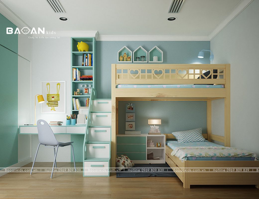  Mẫu 5: Phòng ngủ trẻ em hiện đại với giường tầng thông minh 