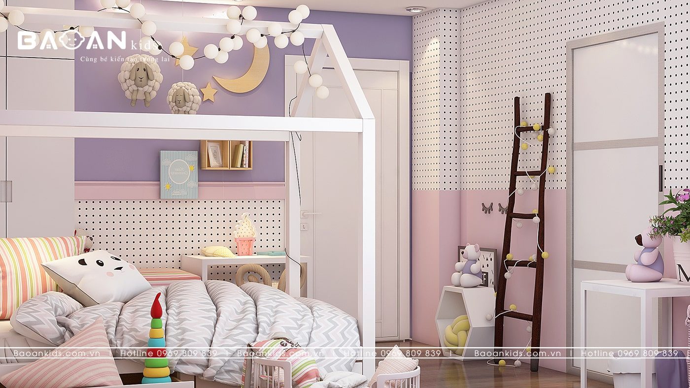  Phòng ngủ trẻ em hiện đại trang trí với hệ thống đèn chiếu đơn giản 