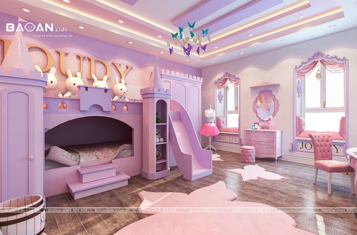 Phòng ngủ bé gái 10 tuổi màu tím phong cách công chúa