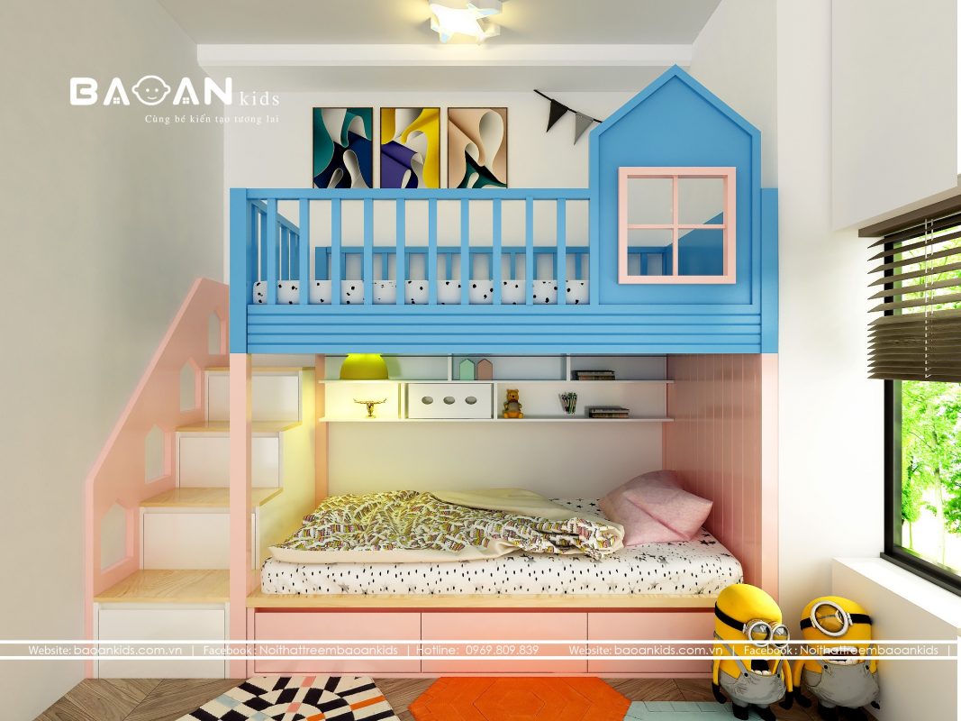 Giường tầng cho trẻ em thiết kế gọn gàng và thông minh phù hợp cho các Phong ngu nho hep