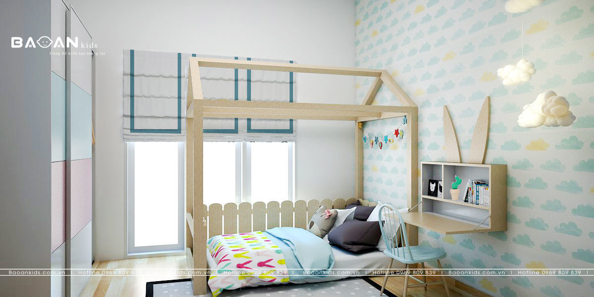 Giường gỗ tự nhiên được khuyến khích sử dụng cho phòng ngủ trẻ em