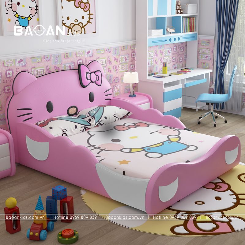 Giường ngủ đẹp màu hồng phù hợp giúp tôn lên vẻ đẹp không gian phòng ngủ của bé gái