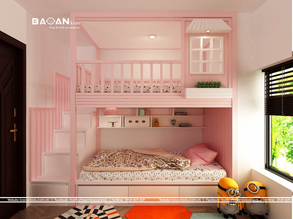 Phòng ngủ nhỏ cho con gái - BG25 MÀU HƯỜNG dễ thương