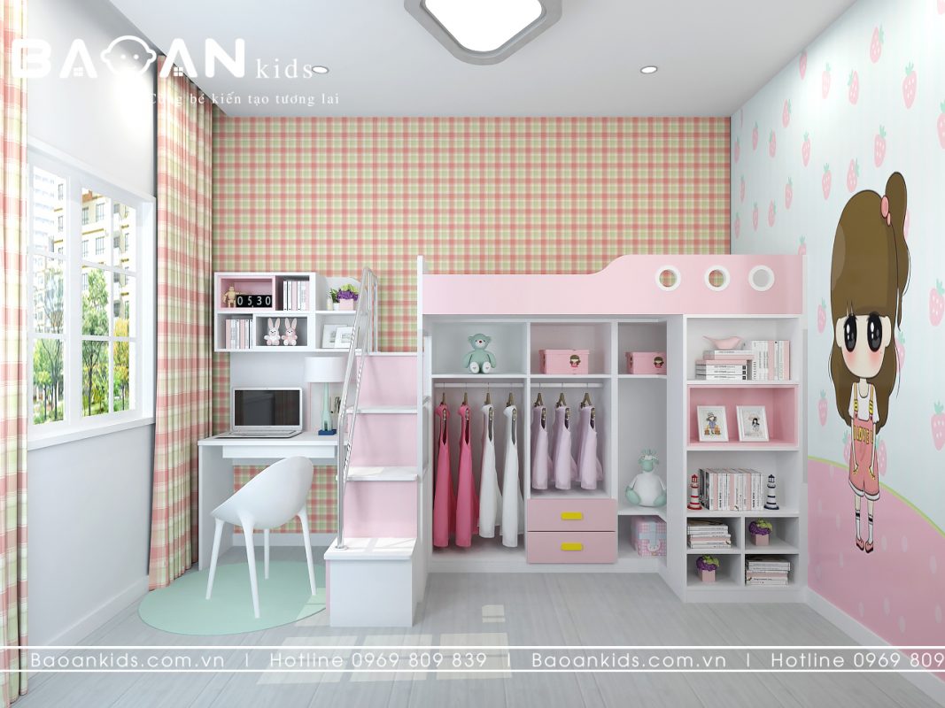 Giường tầng thông minh cho bé gái đang là sản phẩm được ưa chuộng nhất cho các gia đình có diện tích phòng ngủ bé hẹp và siêu hẹp