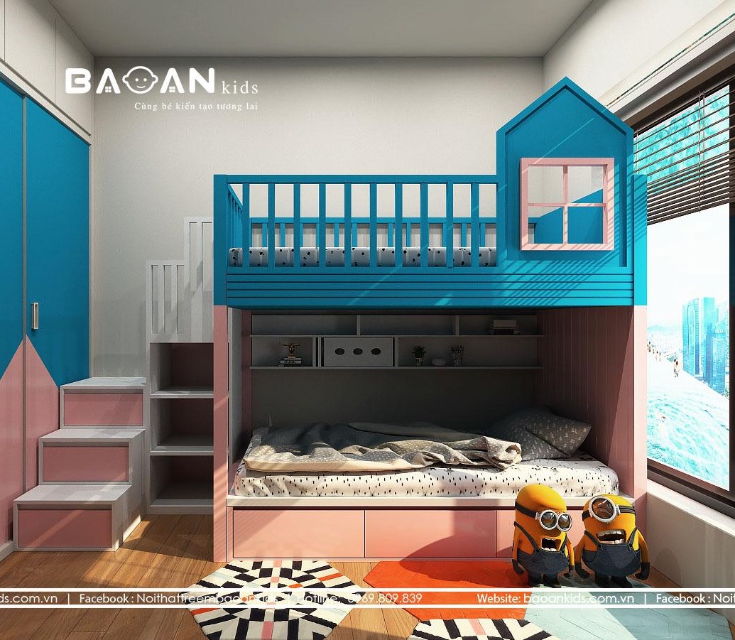 Giường gỗ 2 tầng - GT49 Sản phẩm số 1 dành cho bé trai và bé gái